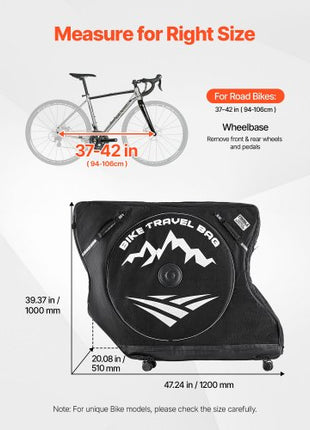 Bike Travel Bag, Road Bike Bag Road Bicycle Storage Carry with TSA Lock & Dual Zipper, Black Bicycle Case Wheelbase 37-42 in for Air Travel, Outdoor Use, Airplane, Car, Train, Subway Transport
