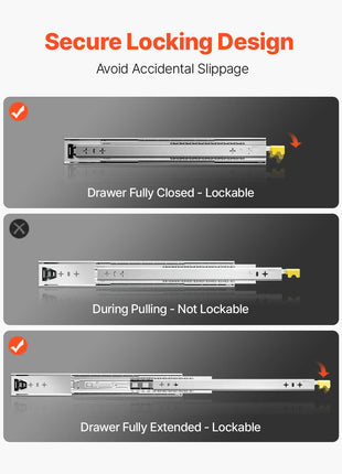 Heavy Duty Drawer Slides 18inch, 1 Pair Locking Drawer Slides 250lbs Load Capacity, Side Mount Ball Bearing, 3-Fold Full Extension