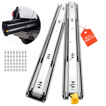 Heavy Duty Drawer Slides, 40 inch 250 lbs with Lock Side Mount Rails, for Cabinets, Kitchen, Workbench, RV, 3-Fold Full Extension Ball Bearing Rails, Carbon Steel, with Screws & Nuts, 1 Pair