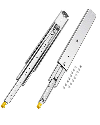 1 Pair Full Extension Drawer Slides 18 20 22 28 30 32 36 38 40 44 48 52 56 60 in, 500 lbs Load Capacity Locking Drawer Slides, Ball Bearing with Lock Side Mount Drawer Slide Rail