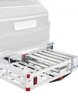 Hitch Mount Cargo Carrier, 48.03" x 27.87" Aluminum Hitch Cargo Rack with Folding Ramp, Hitch Rack Basket with Stabilizer and Straps, 500LBS Mobility Scooter Carrier Fit 2" Hitch Receiver