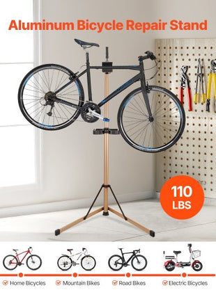 Bike Repair Stand, Max. 110 lb Heavy-duty Bicycle Work Stand with 40.3-59.4 in Adjustable Height & Large Tool Tray, Foldable Ebike Maintenance Rack, Shop Home Mechanics for Mountain Road Bike