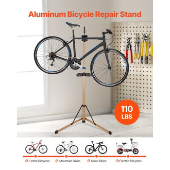 Bike Repair Stand, Max. 110 lb Heavy-duty Bicycle Work Stand with 40.3-59.4 in Adjustable Height & Large Tool Tray, Foldable Ebike Maintenance Rack, Shop Home Mechanics for Mountain Road Bike