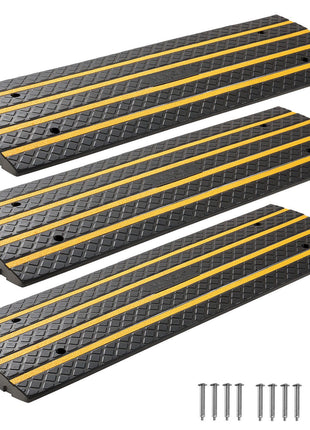 Car Driveway Rubber Curb Ramp, 33069 lbs Load Capacity, 2.6 inch Rise Curbside Bridge Ramp with Yellow Reflective Strips, Suitable for Loading Dock, Warehouse, Garage, Sidewalk (3 Pack)