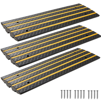Car Driveway Rubber Curb Ramp, 33069 lbs Load Capacity, 2.6 inch Rise Curbside Bridge Ramp with Yellow Reflective Strips, Suitable for Loading Dock, Warehouse, Garage, Sidewalk (3 Pack)
