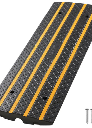Car Driveway Rubber Curb Ramp, 33069 lbs Load Capacity, 2.6 inch Rise Curbside Bridge Ramp with Yellow Reflective Strips, Suitable for Loading Dock, Warehouse, Garage, Sidewalk (1 Pack)
