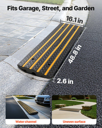 Car Driveway Rubber Curb Ramp, 33069 lbs Load Capacity, 2.6 inch Rise Curbside Bridge Ramp with Yellow Reflective Strips, Suitable for Loading Dock, Warehouse, Garage, Sidewalk (2 Pack)