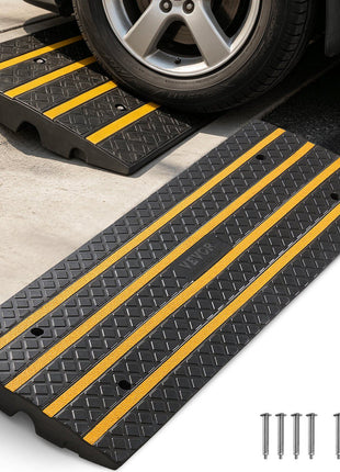 Car Driveway Rubber Curb Ramp, 33069 lbs Load Capacity, 2.6 inch Rise Curbside Bridge Ramp with Yellow Reflective Strips, Suitable for Loading Dock, Warehouse, Garage, Sidewalk (2 Pack)
