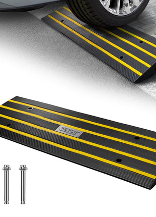 Black and yellow rubber car ramp with textured surface, designed for easy vehicle access and durability.
