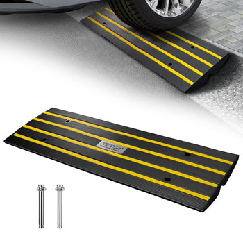 Black and yellow rubber car ramp with textured surface, designed for easy vehicle access and durability.