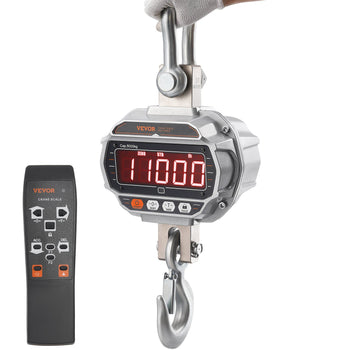 Vevor digital crane scale, 1100 lbs capacity, silver metal body, remote control included, ideal for heavy lifting.