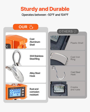 Digital Crane Scale, 2200 lbs/1000 kg, Industrial Heavy Duty Hanging Scale with Remote Control, Cast Aluminum Case & LCD Screen, High Precision for Construction, Factory, Farm, Hunting (Orange)