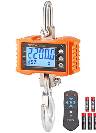 Digital Crane Scale, 2200 lbs/1000 kg, Industrial Heavy Duty Hanging Scale with Remote Control, Cast Aluminum Case & LCD Screen, High Precision for Construction, Factory, Farm, Hunting (Orange)