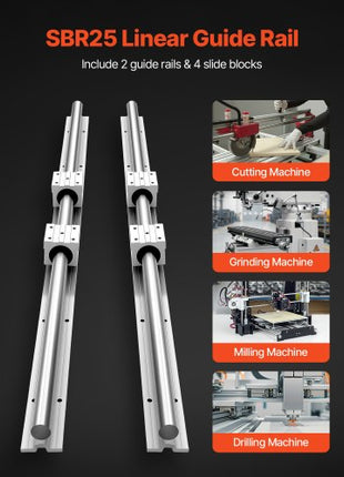 Linear Rail Kit, SBR25, 2Pcs 1200 mm (47.24 inch) Linear Motion Guide Rails and 4Pcs Bearing Slide Blocks, Fully Supported Shaft, for Cutting, Grinding, Milling, Drilling Machines, and More
