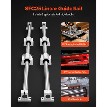 Linear Rail Kit, SFC25, 2Pcs 1000 mm (39.4 inch) Linear Motion Guide Rails and 4Pcs Bearing Slide Blocks, for DIY Engraving Machine Lathe Milling Machine Slides, DIY Training Rocker Plate