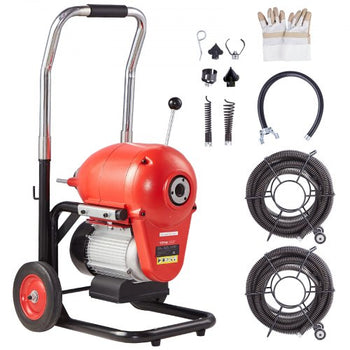 Drain Cleaner Machine 120FT x 6/5 Inch, 1100W Electric Sewer Snake Auger Manual Feed - with 6 Cutters and CW/CCW Control for 4" to 8" Pipes