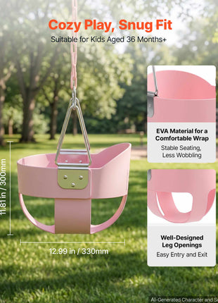 Toddler Swing 300 lbs High Back Full Bucket Baby Swing Seat Pink, for Outdoor & Indoor Backyard Playground, Heavy-Duty Coated Chains and Carabiners, Fully Assembled Seat for Toddlers Age 3+