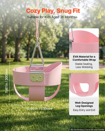 Toddler Swing 300 lbs High Back Full Bucket Baby Swing Seat Pink, for Outdoor & Indoor Backyard Playground, Heavy-Duty Coated Chains and Carabiners, Fully Assembled Seat for Toddlers Age 3+