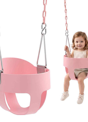 Toddler Swing 300 lbs High Back Full Bucket Baby Swing Seat Pink, for Outdoor & Indoor Backyard Playground, Heavy-Duty Coated Chains and Carabiners, Fully Assembled Seat for Toddlers Age 3+