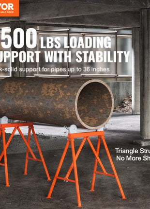 Pipe Stand with Roller Head 2500 LBS Load for 2-36 inches Pipes 45# Steel