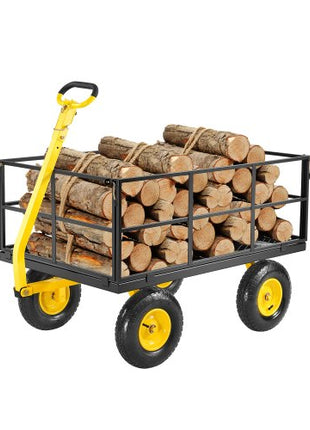 1400 Lbs Steel Garden Cart, Heavy Duty Pullable Garden Wagon Yard Cart, 2 in 1 Outdoor Metal Utility Wagon Yard Trailer with 13" All Terrain Tires, Mesh Removable Sides and 180°Rotating Handle