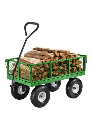 680 Lbs Steel Garden Cart on Wheels, Heavy Duty Garden Wagon Cart Pullable, Metal Outdoor Utility Yard Wagon Carts with 10" Tires, Mesh Removable Sides and 180°Rotating Handle