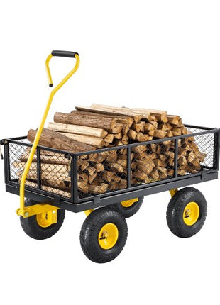 900 Lbs Heavy Duty Steel Garden Cart, Garden Wagon Cart on Wheels, Outdoor Metal Yard Utility Wagon Carts with 10" Tires and Mesh Removable Sides(Convert to Flatbed) and 180°Rotating Handle