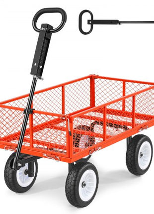 Garden Cart, 900 LBS, Heavy Duty Steel Yard and Garden Utility Wagon with 10-Inch Tires, Outdoor Gardening Stool with Adjustable Handle, Detachable Side Panels, Attach to ATV or Tractor, Red