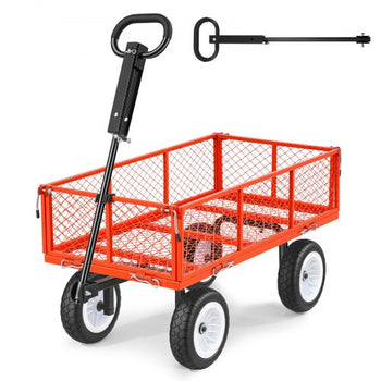 Garden Cart, 900 LBS, Heavy Duty Steel Yard and Garden Utility Wagon with 10-Inch Tires, Outdoor Gardening Stool with Adjustable Handle, Detachable Side Panels, Attach to ATV or Tractor, Red