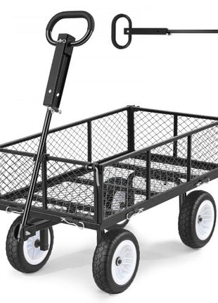 Garden Cart, 900 LBS, Heavy Duty Steel Yard and Garden Utility Wagon with 10-Inch Tires, Outdoor Gardening Stool with Adjustable Handle, Detachable Side Panels, Attach to ATV or Tractor, Black