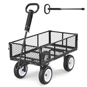 Garden Cart, 900 LBS, Heavy Duty Steel Yard and Garden Utility Wagon with 10-Inch Tires, Outdoor Gardening Stool with Adjustable Handle, Detachable Side Panels, Attach to ATV or Tractor, Black