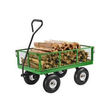 900 Lbs Steel Garden Cart on Wheels, Heavy Duty Pullable Garden Wagon Yard Cart, Outdoor Metal Utility Wagon with 10" Tires and Mesh Removable Sides(Convert to Flatbed), and 180°Rotating Handle