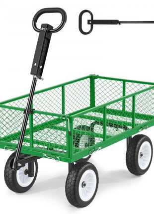 Garden Cart, 900 LBS, Heavy Duty Steel Yard and Garden Utility Wagon with 10-Inch Tires, Outdoor Gardening Stool with Adjustable Handle, Detachable Side Panels, Attach to ATV or Tractor, Green