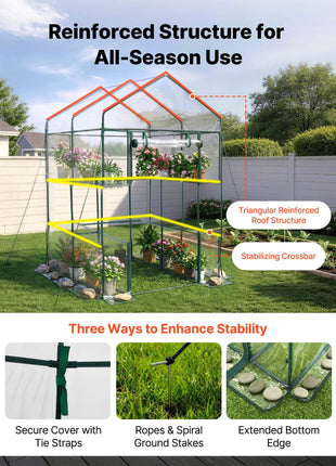 Walk-in Green House, 54 x 54 x 77.2 in, Greenhouse with Shelves, High Strength PE Cover with Zipper Door and Steel Frame, Assembly in Minutes, Suitable for Planting and Storage