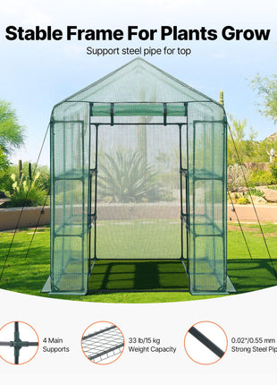 Walk-in Greenhouse, 55.5" x 56.1" x 78.7" Greenhouse for Outdoors with PE Cover, 2 Tiers 8 Shelves, Roll-Up Zipper Door, Walk in Green House, Portable Plant Garden Hot House for Backyard Outside