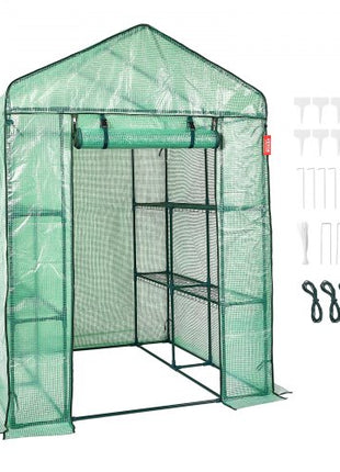 Walk-in Green House, 4.6 x 4.6 x 6.6 ft , Greenhouse with Shelves, High Strength PE Cover with Zipper Door and Steel Frame, Assembly in Minutes, Suitable for Planting and Storage