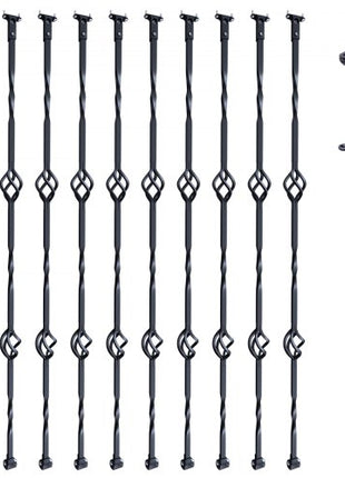 Staircase Metal Balusters, 44'' x 1/2" Galvanized Steel Decorative Banister Spindles, 10 Pack Deck Baluster with Hollow Double Baskets, Spiral Stair Railing with Shoes & Screws