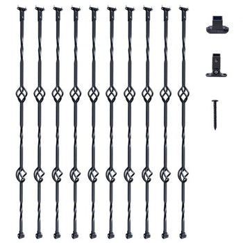 Staircase Metal Balusters, 44'' x 1/2" Galvanized Steel Decorative Banister Spindles, 10 Pack Deck Baluster with Hollow Double Baskets, Spiral Stair Railing with Shoes & Screws