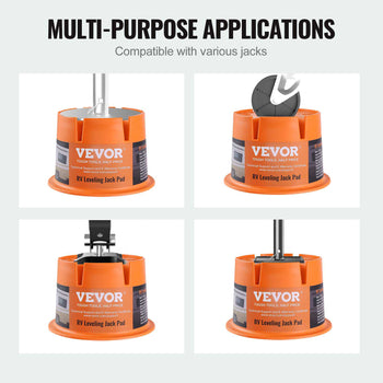 VEVOR orange RV leveling jack pad, durable plastic, versatile design for various jacks, ideal for camping and outdoor use.