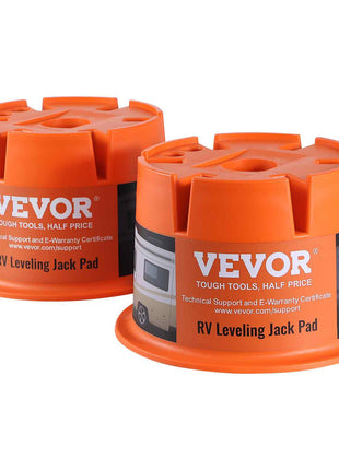 Orange VEVOR RV leveling jack pad, durable plastic, set of two, designed for stability and support of recreational vehicles.