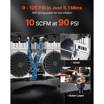 60 Gallons Heavy-Duty Air Compressor, 4HP 10SCFM at 90PSI Air Compressors with Max 125PSI Pressure, Oil-Free Compressor Tank for Industrial Manufacturing, Large Workshops (230V 60Hz, No-Plug)
