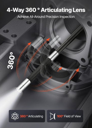 Articulating Endoscope with Light, 4-Way 360° Articulated Borescope, 0.24" Slim Lens 1920 x 1080, 4.5" HD IPS Screen, 8X Zoom Inspection Camera for Auto, Mechanical Equipment (4.9FT Snake Cable)