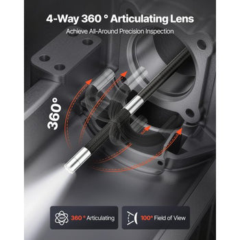 Articulating Endoscope with Light, 4-Way 360° Articulated Borescope, 0.24" Slim Lens 1920 x 1080, 4.5" HD IPS Screen, 8X Zoom Inspection Camera for Auto, Mechanical Equipment (4.9FT Snake Cable)