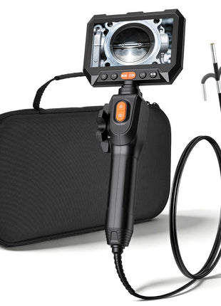 Articulating Borescope with 0.15" Ultra Slim Lens, Two-Way Articulated Endoscope with Light, 5" HD IPS Screen, 8X Zoom, 5000mAh Inspection Camera for Auto, Tight Mechanical Spaces (4.9FT Cable)