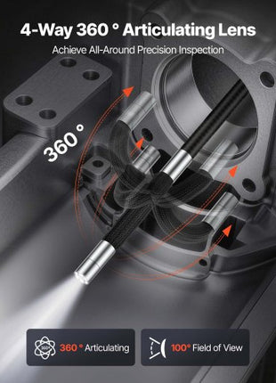 Articulating Endoscope with Light, 4-Way 360° Articulated Borescope Camera, 6" HD IPS Screen, 1920 x 1080 Lens, 8X Zoom, 7000mAh Battery, IP67 Waterproof for Auto, Plumbing (4.9FT Snake Cable)