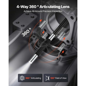 Articulating Endoscope with Light, 4-Way 360° Articulated Borescope Camera, 6" HD IPS Screen, 1920 x 1080 Lens, 8X Zoom, 7000mAh Battery, IP67 Waterproof for Auto, Plumbing (4.9FT Snake Cable)