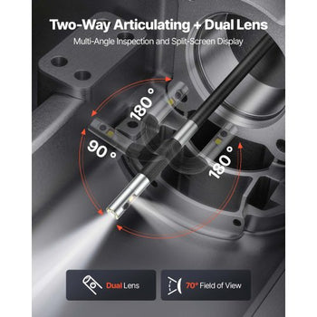 2-Way Dual-Lens Articulating Endoscope with Light, 1080P HD Industrial Borescope Inspection Camera with 0.24-inch Slim Articulated Probe, Rigid Snake Scope Cam for Wall Automotive Inspect-4.9FT