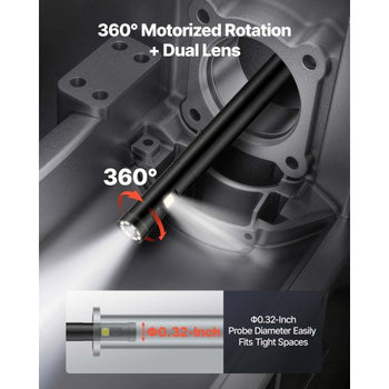 Endoscope with Light, 360° View Coverage Industrial Borescope Inspection Camera with Rotating Probe, 1080P HD Rigid Snake Scope Cam for Wall Automotive Engine Inspect-16.4FT