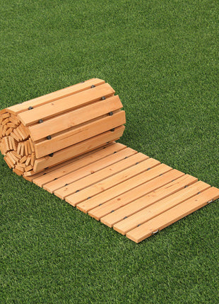 Wooden Garden Pathway, 12 ft L x 22 in W, Non-Slip Straight Garden Walkway, Roll Out Cedar Outdoor Walkway Path with Wire Rope Connection, Decorative Garden Paver for Backyard Wedding Party