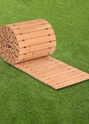 Wooden Garden Pathway, 24 ft L x 17 in W, Non-Slip Straight Garden Walkway, Roll Out Cedar Outdoor Walkway Path with Wire Rope Connection, Decorative Garden Paver for Backyard Wedding Party